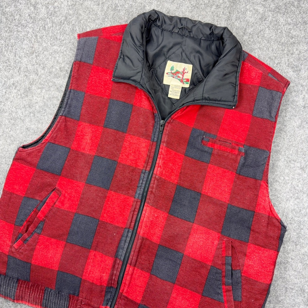VTG Open Trails Vest Mens‎ XL Red Buffalo Plaid Quilted Full Zip Hiking 90s